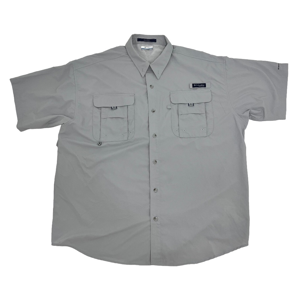 Columbia‎ Mens XL Bahama PFG Omni Shade Button Down Shirt Gray Short Sleeve
